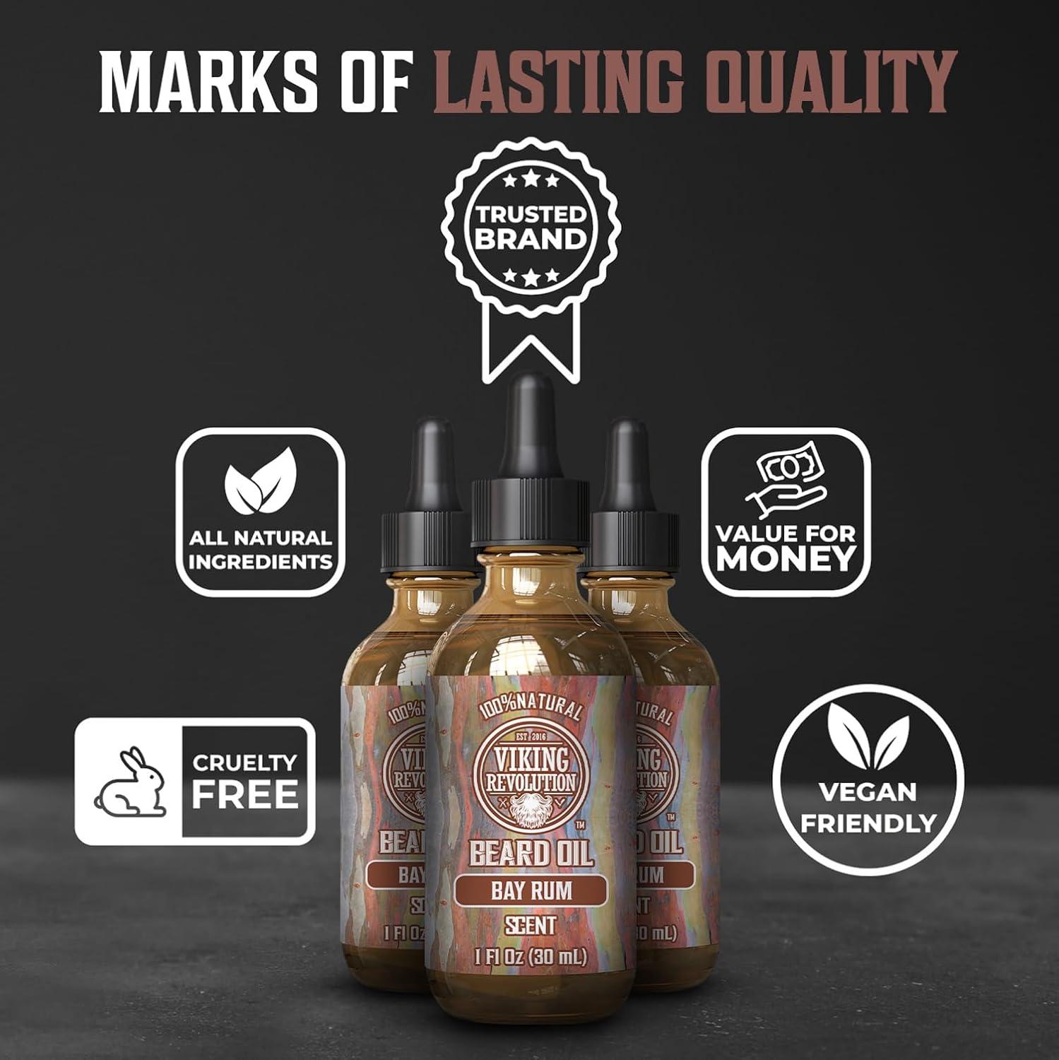 image:imageViking Revolution Majestic Oud Beard Oil for Men Natural Mens Beard Oil with Argan Oil and Jojoba Oil Beard Softener Strengthens and Moisturizes Beard Conditioner for Men Majestic Oud1 PackBay Rum