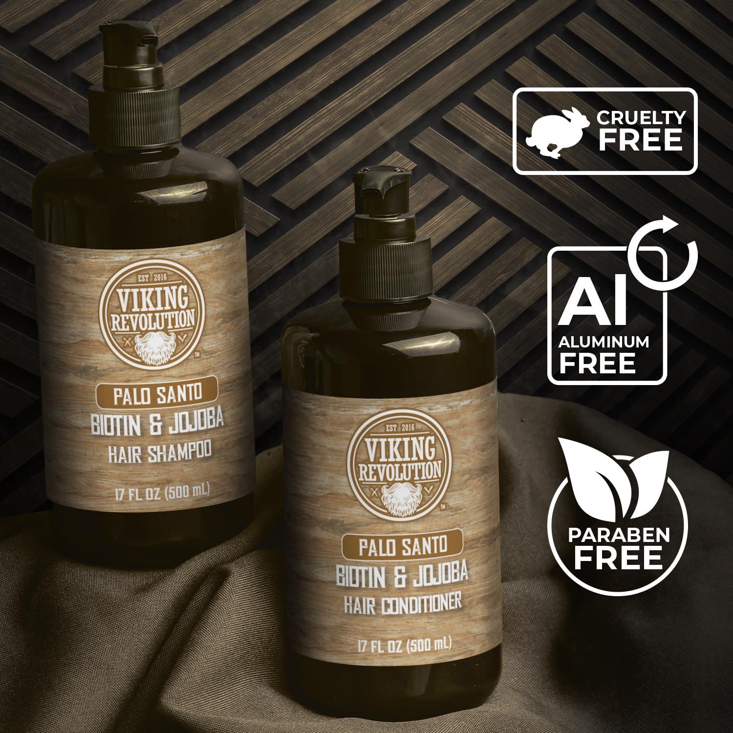 image:imageViking Revolution Majestic Oud Mens Shampoo and Conditioner Set with Biotin and Jojoba Oil Natural Hair Shampoo and Hair Conditioner for Men with Vitamin B5 Mens Shampoo for Thinning Hair 17OzPalo Santo Shampoo and Conditioner Set