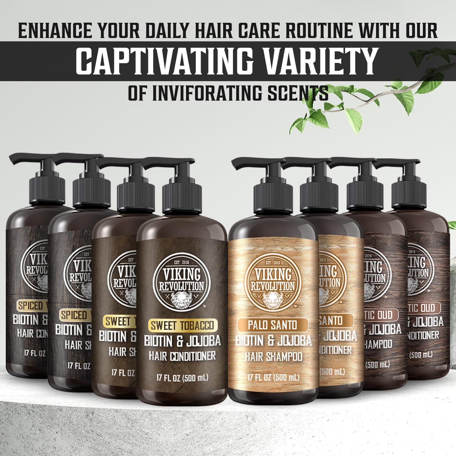 image:imageViking Revolution Majestic Oud Mens Shampoo and Conditioner Set with Biotin and Jojoba Oil Natural Hair Shampoo and Hair Conditioner for Men with Vitamin B5 Mens Shampoo for Thinning Hair 17OzPalo Santo Shampoo and Conditioner Set