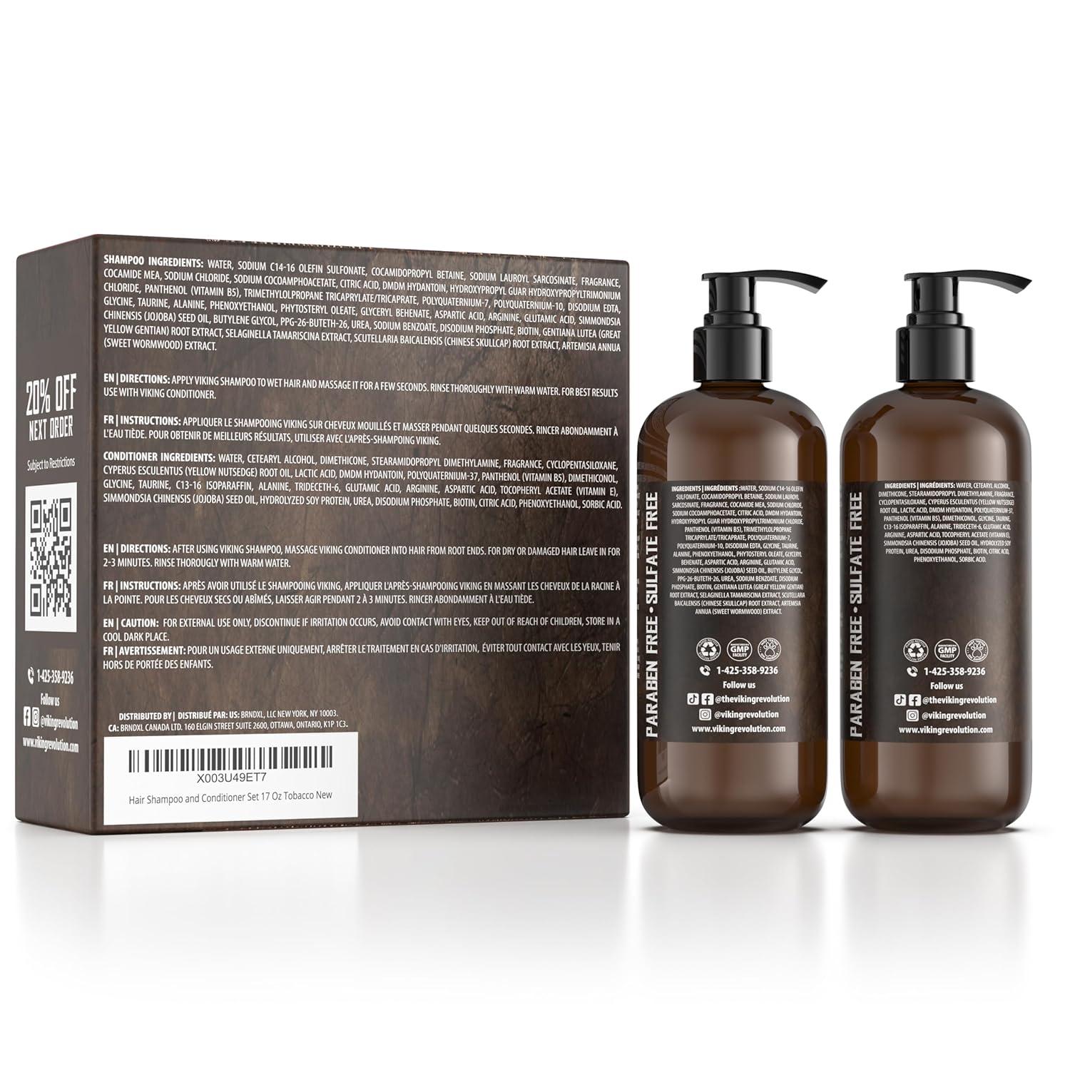image:imageViking Revolution Majestic Oud Mens Shampoo and Conditioner Set with Biotin and Jojoba Oil Natural Hair Shampoo and Hair Conditioner for Men with Vitamin B5 Mens Shampoo for Thinning Hair 17OzSweet Tobacco Shampoo and Conditioner