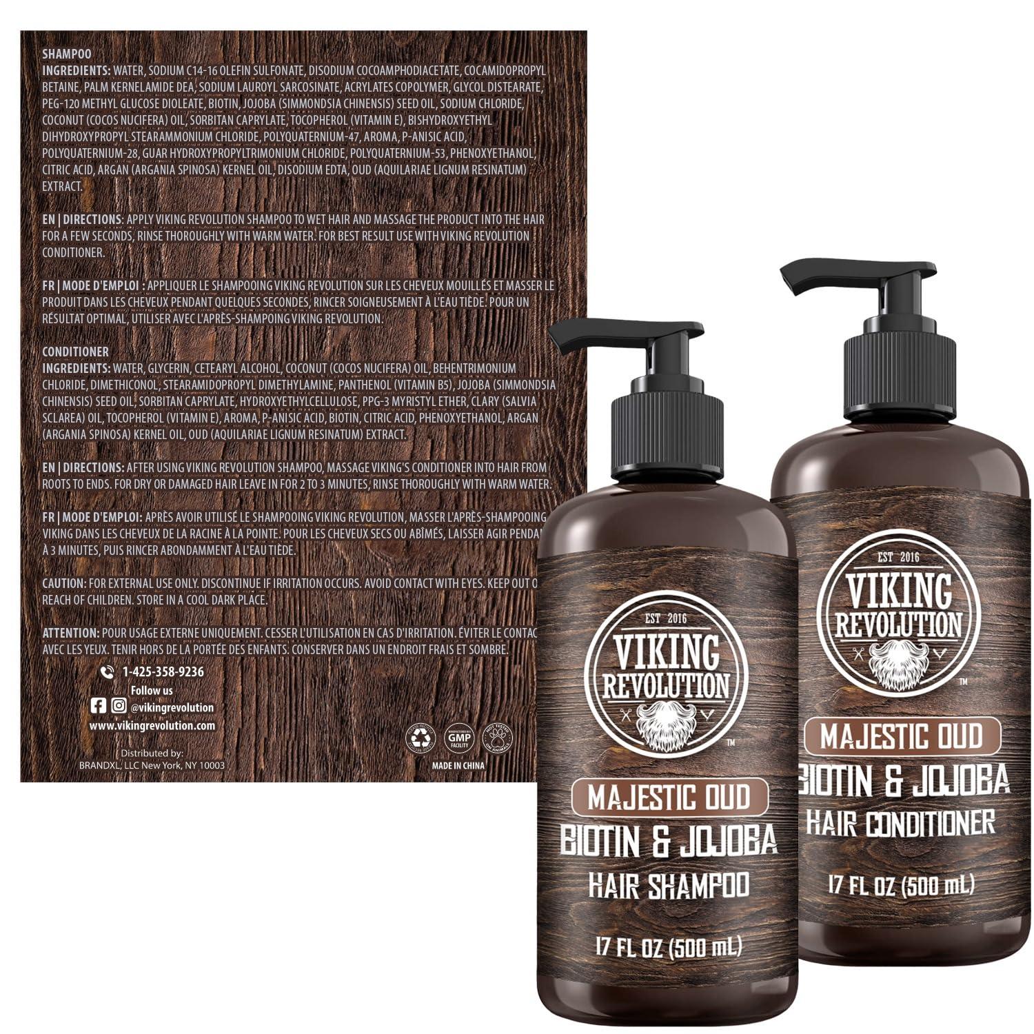 image:imageViking Revolution Majestic Oud Mens Shampoo and Conditioner Set with Biotin and Jojoba Oil Natural Hair Shampoo and Hair Conditioner for Men with Vitamin B5 Mens Shampoo for Thinning Hair 17OzMajestic Oud Shampoo and Conditioner Set