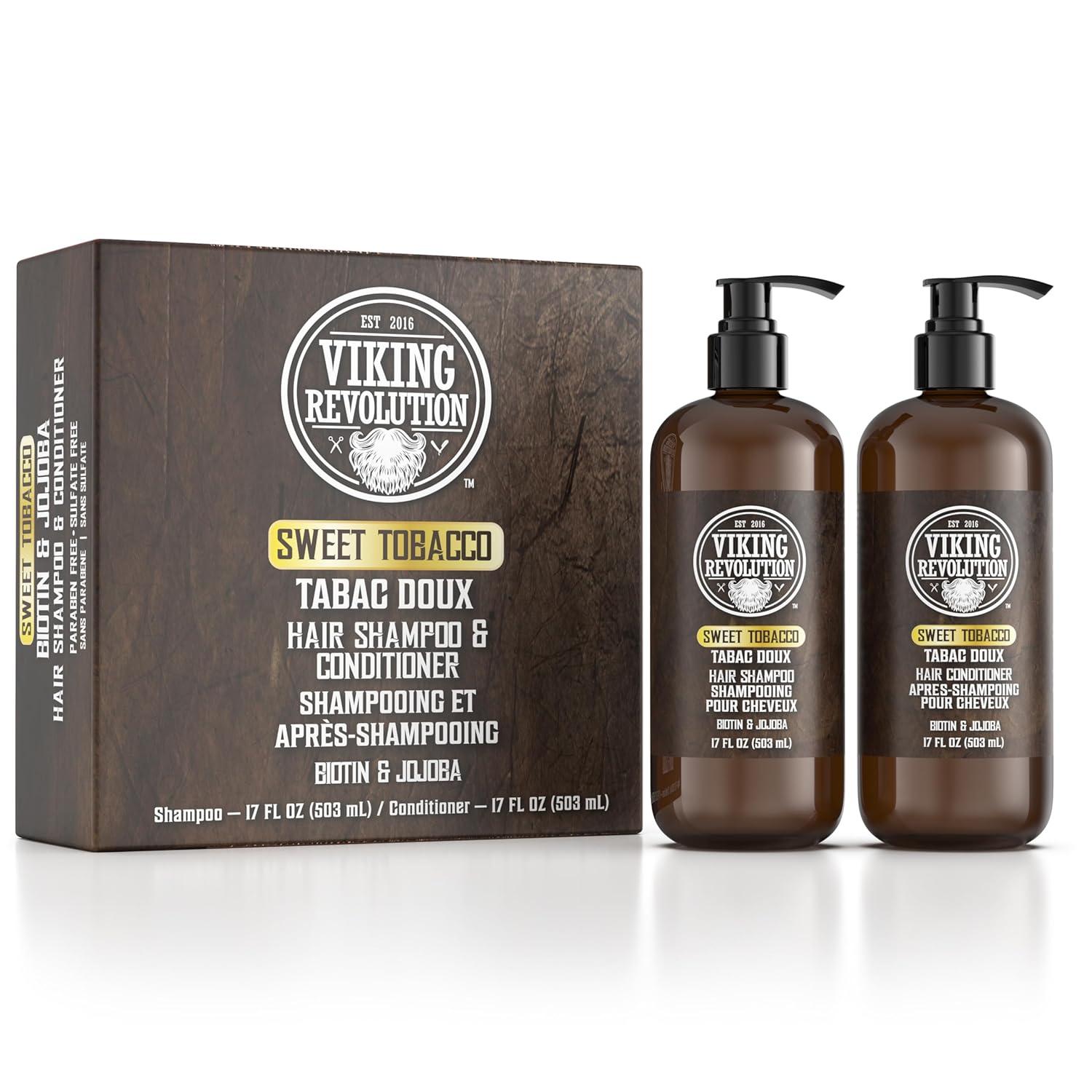 image:imageViking Revolution Majestic Oud Mens Shampoo and Conditioner Set with Biotin and Jojoba Oil Natural Hair Shampoo and Hair Conditioner for Men with Vitamin B5 Mens Shampoo for Thinning Hair 17OzSweet Tobacco Shampoo and Conditioner