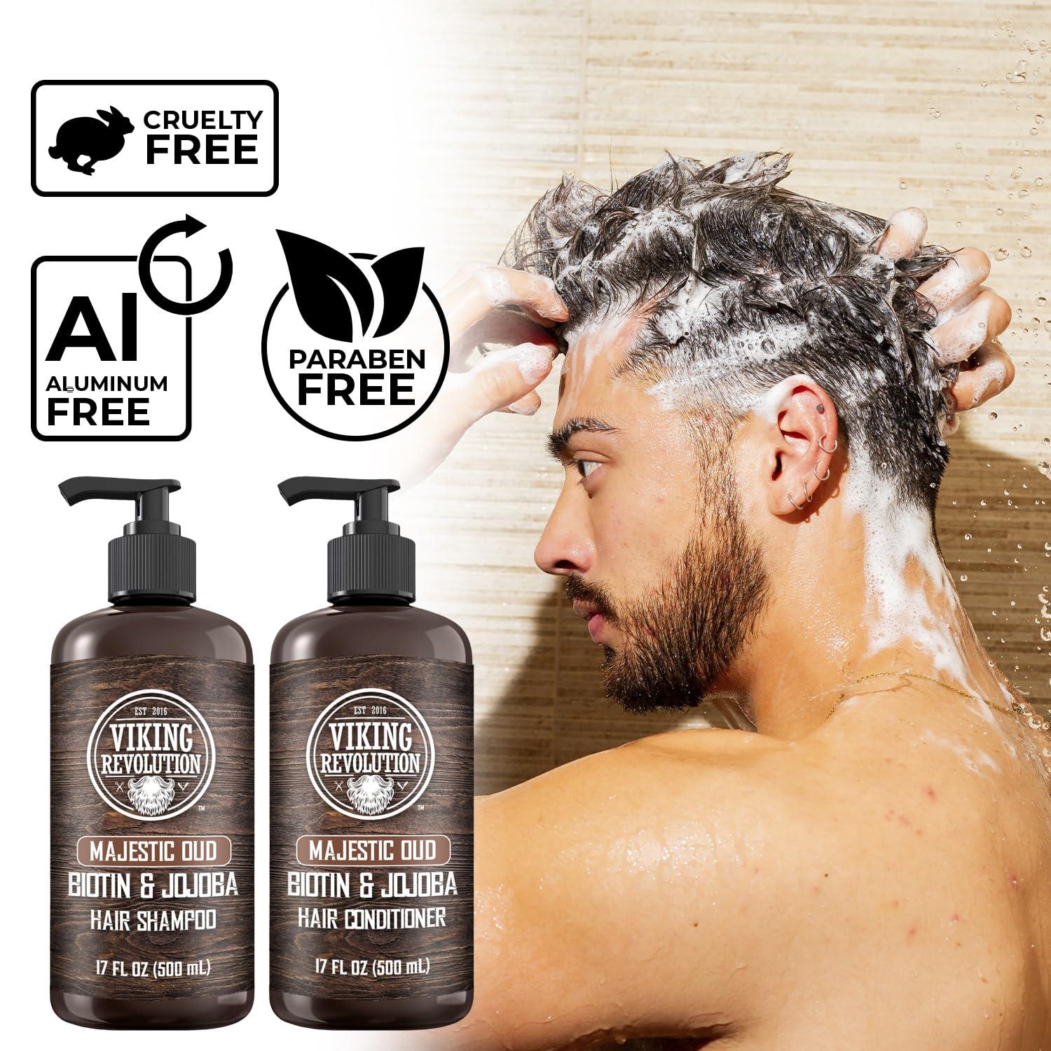 image:imageViking Revolution Majestic Oud Mens Shampoo and Conditioner Set with Biotin and Jojoba Oil Natural Hair Shampoo and Hair Conditioner for Men with Vitamin B5 Mens Shampoo for Thinning Hair 17OzMajestic Oud Shampoo and Conditioner Set