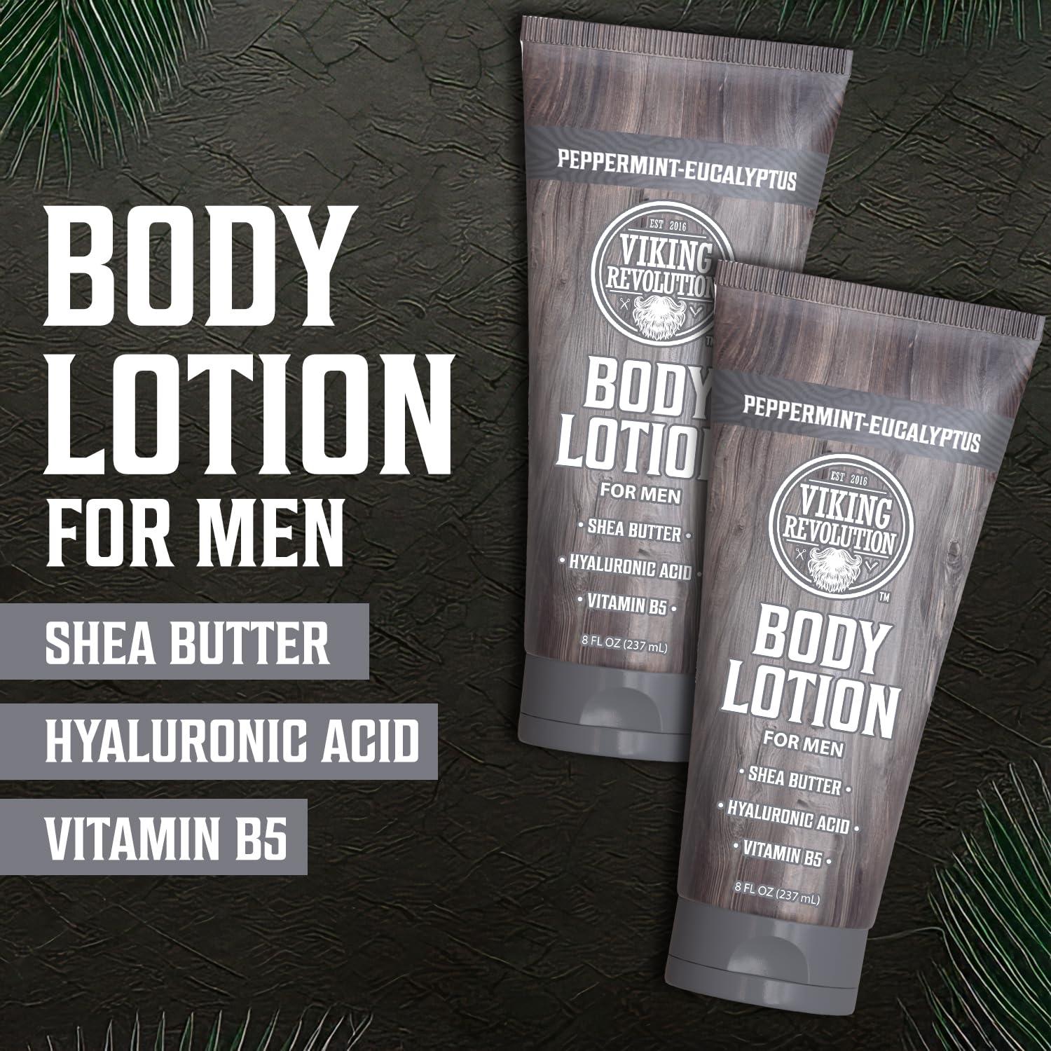 image:imageViking Revolution Sandalwood Body Lotion for Men Mens Lotion for Dry Skin with Shea Butter Hyaluronic Acid and Vitamin B5 Nourishing Mens Body Lotion for Hydrated and Smooth Skin 8oz 1 PackPeppermint Eucalyptus