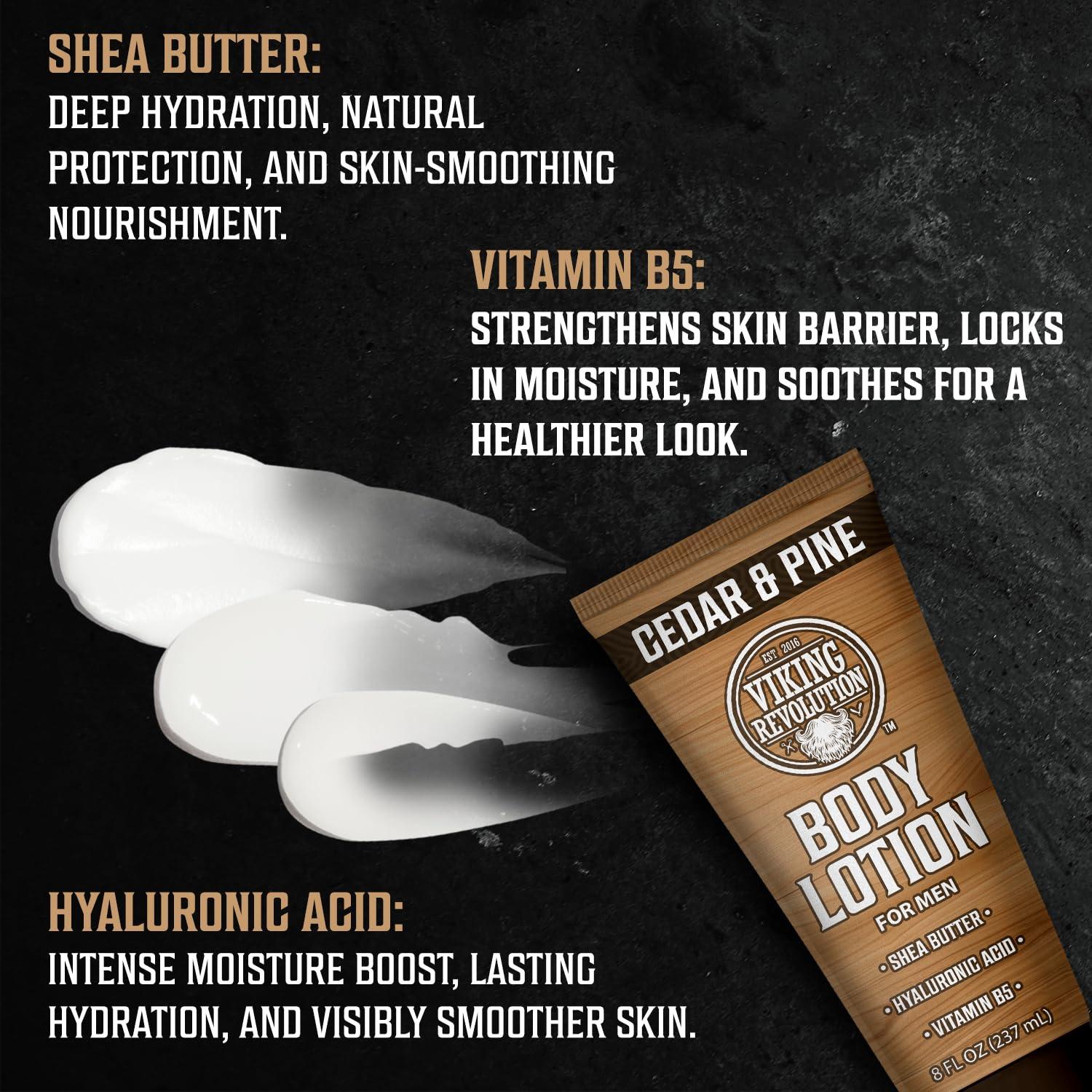 image:imageViking Revolution Sandalwood Body Lotion for Men Mens Lotion for Dry Skin with Shea Butter Hyaluronic Acid and Vitamin B5 Nourishing Mens Body Lotion for Hydrated and Smooth Skin 8oz 1 PackCedar Pine