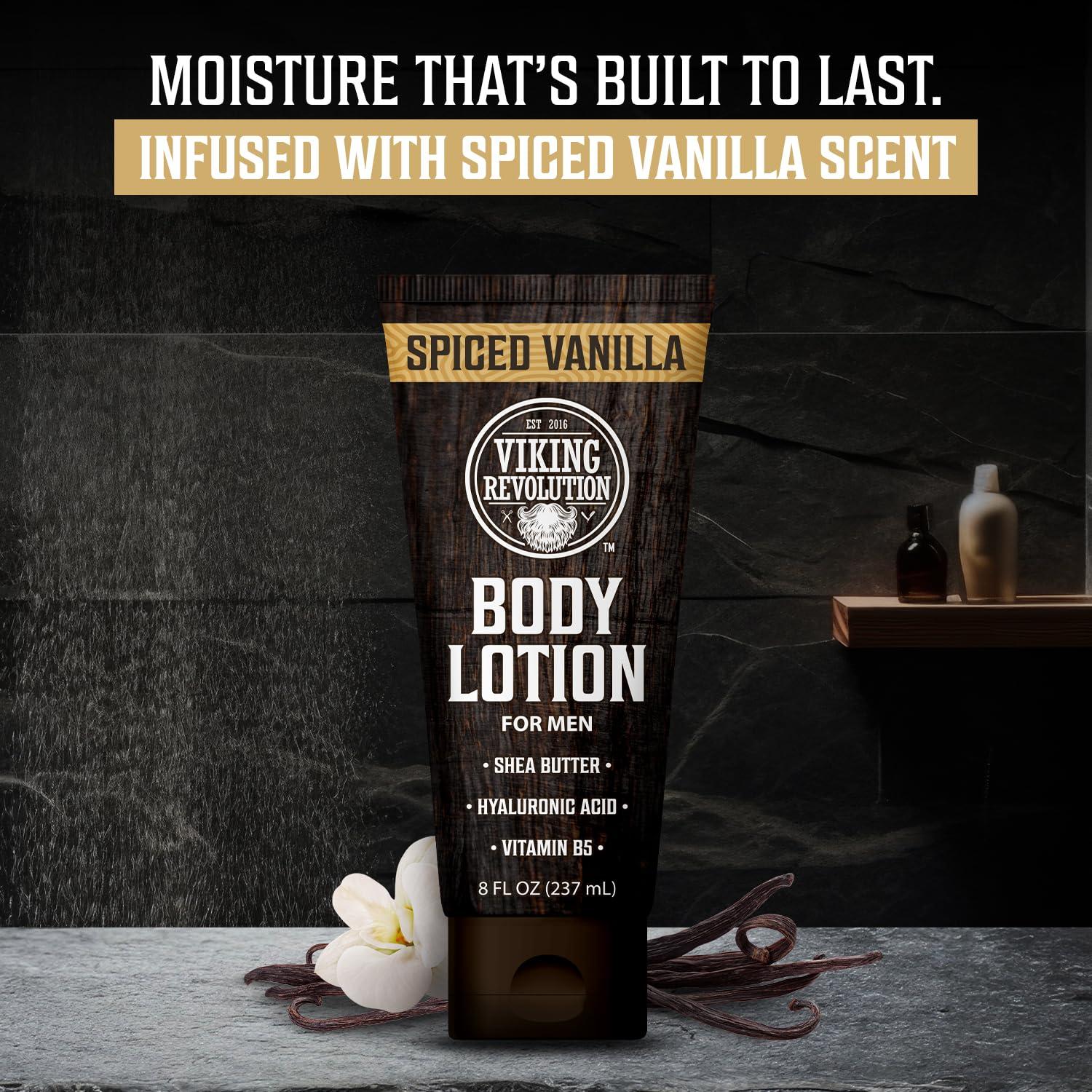 image:imageViking Revolution Sandalwood Body Lotion for Men Mens Lotion for Dry Skin with Shea Butter Hyaluronic Acid and Vitamin B5 Nourishing Mens Body Lotion for Hydrated and Smooth Skin 8oz 1 PackSpiced Vanilla