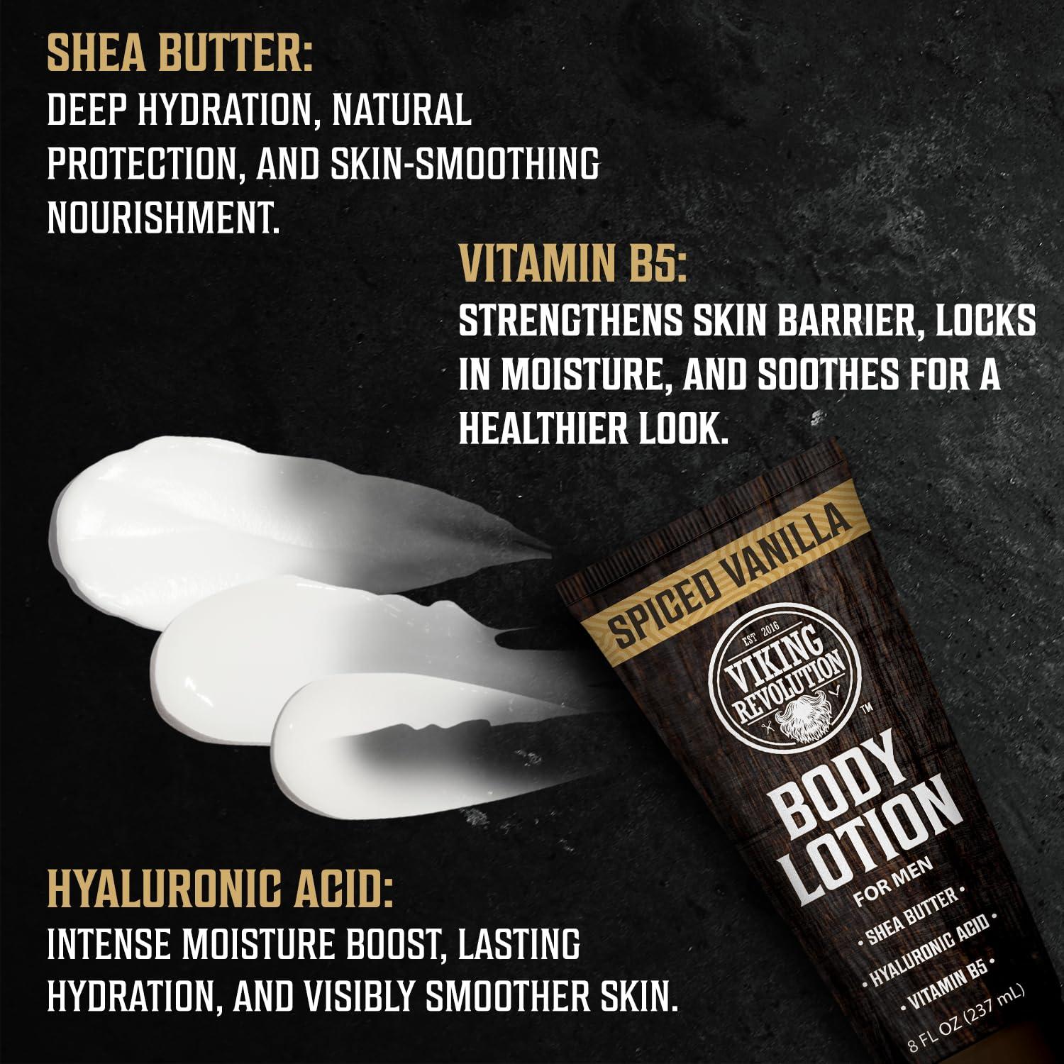 image:imageViking Revolution Sandalwood Body Lotion for Men Mens Lotion for Dry Skin with Shea Butter Hyaluronic Acid and Vitamin B5 Nourishing Mens Body Lotion for Hydrated and Smooth Skin 8oz 1 PackSpiced Vanilla