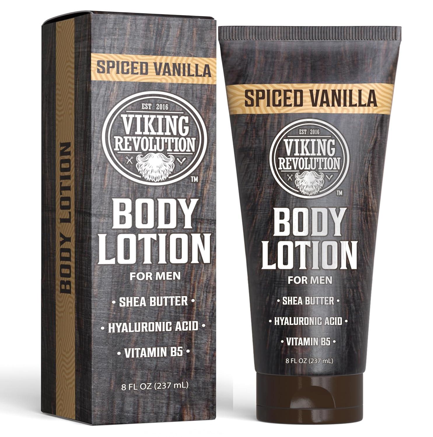 image:imageViking Revolution Sandalwood Body Lotion for Men Mens Lotion for Dry Skin with Shea Butter Hyaluronic Acid and Vitamin B5 Nourishing Mens Body Lotion for Hydrated and Smooth Skin 8oz 1 PackSpiced Vanilla