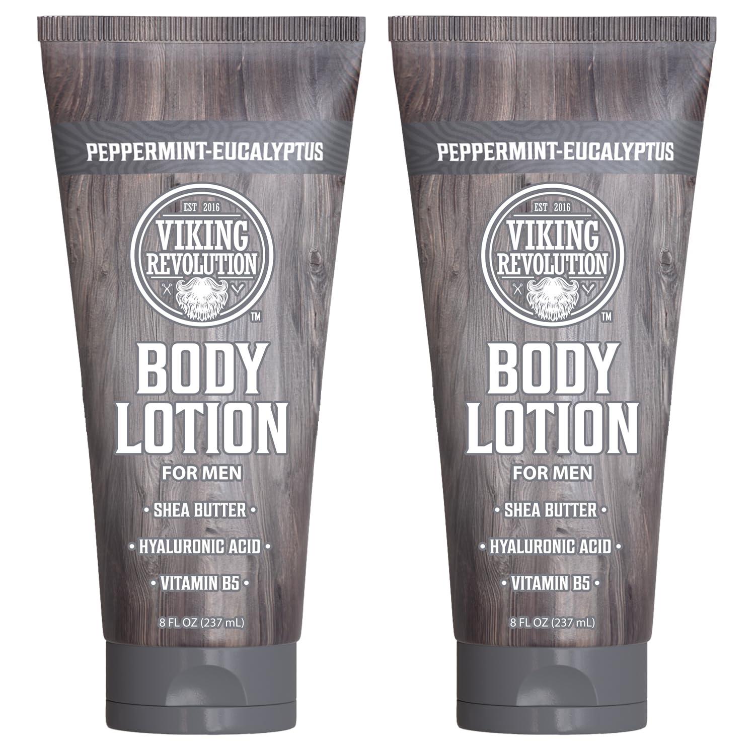 image:imageViking Revolution Sandalwood Body Lotion for Men Mens Lotion for Dry Skin with Shea Butter Hyaluronic Acid and Vitamin B5 Nourishing Mens Body Lotion for Hydrated and Smooth Skin 8oz 1 PackPeppermint Eucalyptus