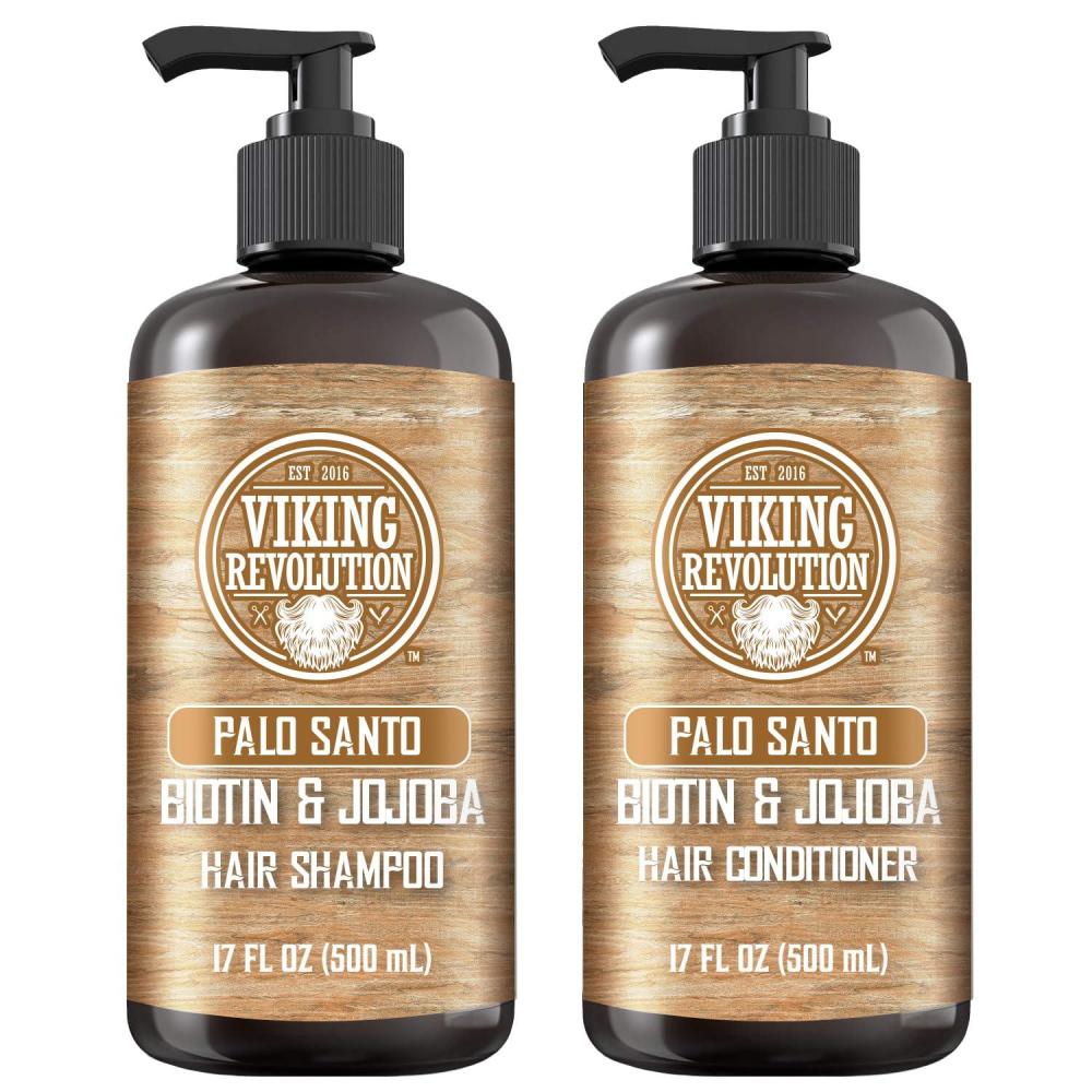 image:imageViking Revolution Majestic Oud Mens Shampoo and Conditioner Set with Biotin and Jojoba Oil Natural Hair Shampoo and Hair Conditioner for Men with Vitamin B5 Mens Shampoo for Thinning Hair 17OzPalo Santo Shampoo and Conditioner Set