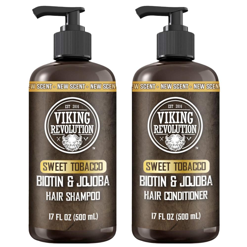 image:imageViking Revolution Majestic Oud Mens Shampoo and Conditioner Set with Biotin and Jojoba Oil Natural Hair Shampoo and Hair Conditioner for Men with Vitamin B5 Mens Shampoo for Thinning Hair 17OzSweet Tobacco Shampoo and Conditioner
