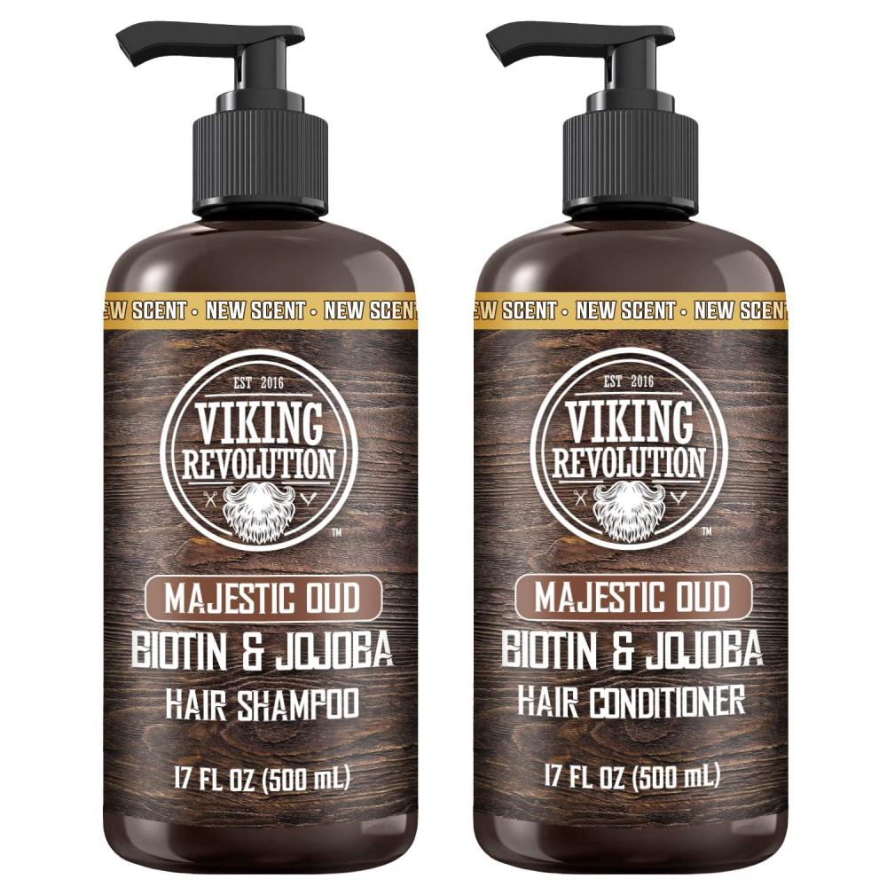 image:imageViking Revolution Majestic Oud Mens Shampoo and Conditioner Set with Biotin and Jojoba Oil Natural Hair Shampoo and Hair Conditioner for Men with Vitamin B5 Mens Shampoo for Thinning Hair 17OzMajestic Oud Shampoo and Conditioner Set