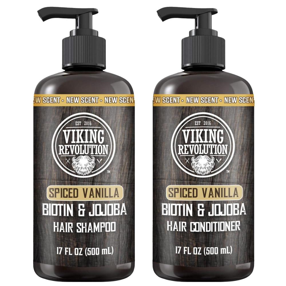 image:imageViking Revolution Majestic Oud Mens Shampoo and Conditioner Set with Biotin and Jojoba Oil Natural Hair Shampoo and Hair Conditioner for Men with Vitamin B5 Mens Shampoo for Thinning Hair 17OzSpiced Vanilla Shampoo and Conditioner Set