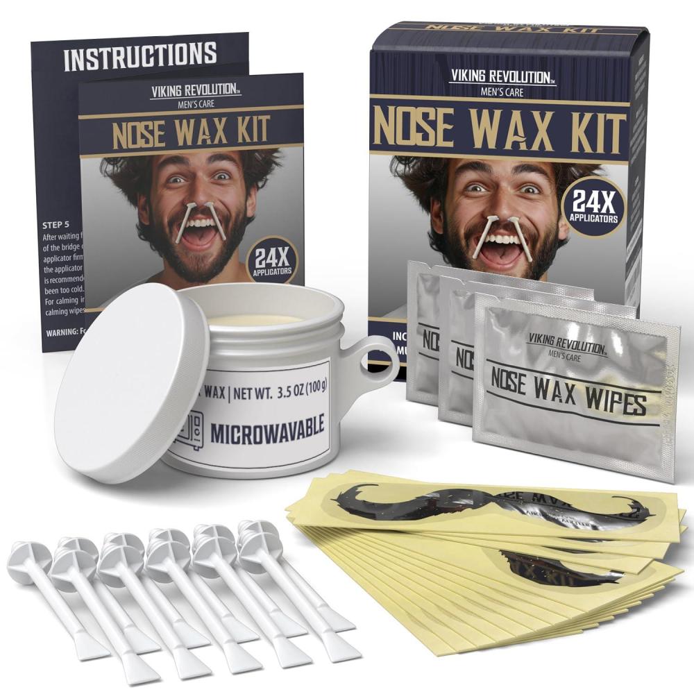 image:imageViking Revolution Nose Hair Waxing Kit for Men Quick Kit Men with 24 Wax Sticks Nose Hair Wax Kit Includes Mustache Sticker Guard and PostWax Calming Wipes with Aloe Vera 35 oz007 Ounce Pack of 49