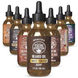 Viking Revolution Majestic Oud Beard Oil for Men – Natural Mens Beard Oil with Argan Oil and Jojoba Oil – Beard Softener, Strengthens and Moisturizes – Beard Conditioner for Men (Majestic Oud,1 Pack)(Sweet Tobacco)