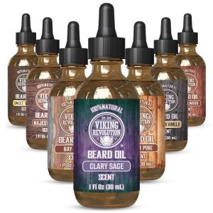 Viking Revolution Majestic Oud Beard Oil for Men – Natural Mens Beard Oil with Argan Oil and Jojoba Oil – Beard Softener, Strengthens and Moisturizes – Beard Conditioner for Men (Majestic Oud,1 Pack)(Clary Sage)