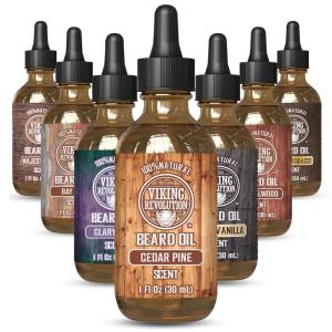 Viking Revolution Majestic Oud Beard Oil for Men – Natural Mens Beard Oil with Argan Oil and Jojoba Oil – Beard Softener, Strengthens and Moisturizes – Beard Conditioner for Men (Majestic Oud,1 Pack)(Cedar & Pine)