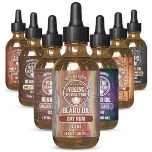 Viking Revolution Majestic Oud Beard Oil for Men – Natural Mens Beard Oil with Argan Oil and Jojoba Oil – Beard Softener, Strengthens and Moisturizes – Beard Conditioner for Men (Majestic Oud,1 Pack)(Bay Rum)