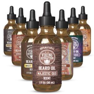 Viking Revolution Majestic Oud Beard Oil for Men – Natural Mens Beard Oil with Argan Oil and Jojoba Oil – Beard Softener, Strengthens and Moisturizes – Beard Conditioner for Men (Majestic Oud,1 Pack)(Majestic Oud)