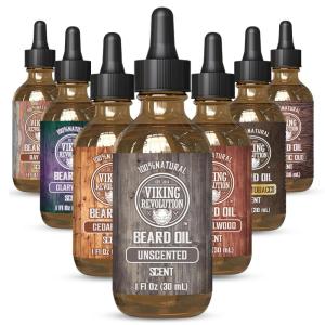 Viking Revolution Majestic Oud Beard Oil for Men – Natural Mens Beard Oil with Argan Oil and Jojoba Oil – Beard Softener, Strengthens and Moisturizes – Beard Conditioner for Men (Majestic Oud,1 Pack)(Unscented)