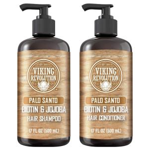 Viking Revolution Majestic Oud Mens Shampoo and Conditioner Set with Biotin and Jojoba Oil – Natural Hair Shampoo and Hair Conditioner for Men with Vitamin B5 – Mens Shampoo for Thinning Hair (17Oz)(Palo Santo Shampoo and Conditioner Set)