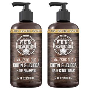 Viking Revolution Majestic Oud Mens Shampoo and Conditioner Set with Biotin and Jojoba Oil – Natural Hair Shampoo and Hair Conditioner for Men with Vitamin B5 – Mens Shampoo for Thinning Hair (17Oz)(Majestic Oud Shampoo and Conditioner Set)