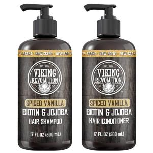 Viking Revolution Majestic Oud Mens Shampoo and Conditioner Set with Biotin and Jojoba Oil – Natural Hair Shampoo and Hair Conditioner for Men with Vitamin B5 – Mens Shampoo for Thinning Hair (17Oz)(Spiced Vanilla Shampoo and Conditioner Set)