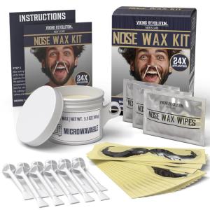 Viking Revolution Nose Hair Waxing Kit for Men – Quick Kit Men with 24 Wax Sticks – Nose Hair Wax Kit Includes Mustache Sticker Guard and Post-Wax Calming Wipes with Aloe Vera (3.5 oz)(0.07 Ounce (Pack of 49))