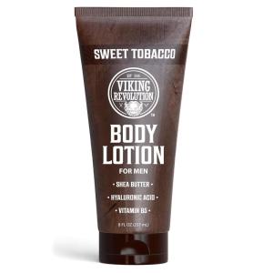 Viking Revolution Sandalwood Body Lotion for Men – Mens Lotion for Dry Skin with Shea Butter, Hyaluronic Acid and Vitamin B5 – Nourishing Mens Body Lotion for Hydrated and Smooth Skin (8oz, 1 Pack)(Sweet Tobacco)