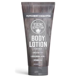 Viking Revolution Sandalwood Body Lotion for Men – Mens Lotion for Dry Skin with Shea Butter, Hyaluronic Acid and Vitamin B5 – Nourishing Mens Body Lotion for Hydrated and Smooth Skin (8oz, 1 Pack)(Peppermint & Eucalyptus)