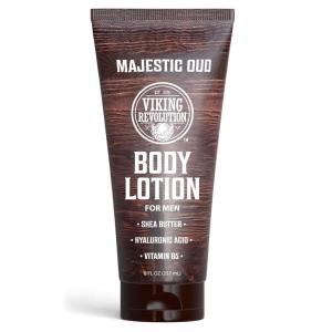 Viking Revolution Sandalwood Body Lotion for Men – Mens Lotion for Dry Skin with Shea Butter, Hyaluronic Acid and Vitamin B5 – Nourishing Mens Body Lotion for Hydrated and Smooth Skin (8oz, 1 Pack)(Majestic Oud)