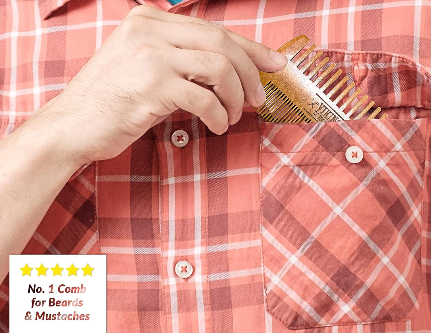 image:imageViking Revolution Beard Comb amp Beard Brush Set for Men Natural Boar Bristle Brush and Dual Action Pear Wood Comb wVelvet Travel Pouch Great for Grooming Beards and MustachesBeard Comb