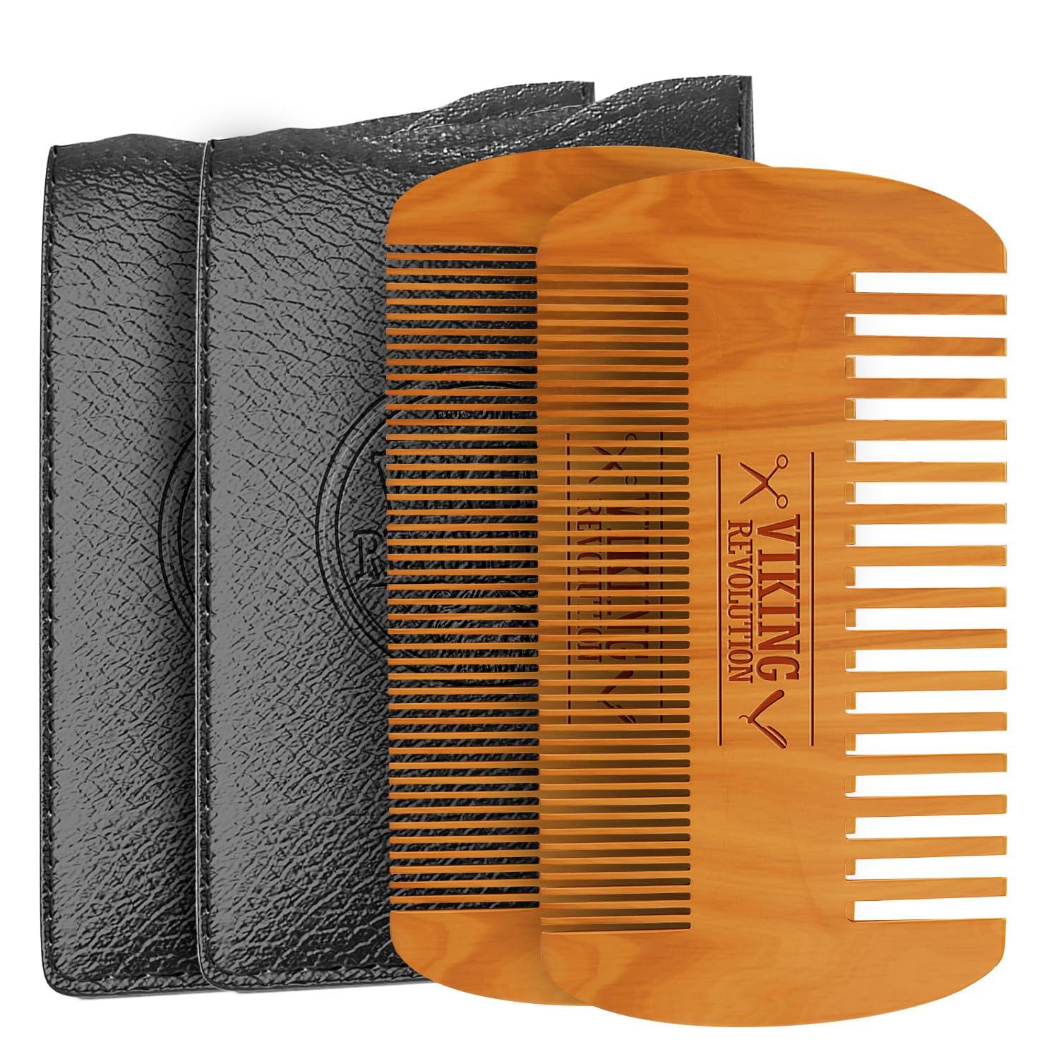 image:imageViking Revolution Beard Comb amp Beard Brush Set for Men Natural Boar Bristle Brush and Dual Action Pear Wood Comb wVelvet Travel Pouch Great for Grooming Beards and MustachesBeard Comb 2 Pack