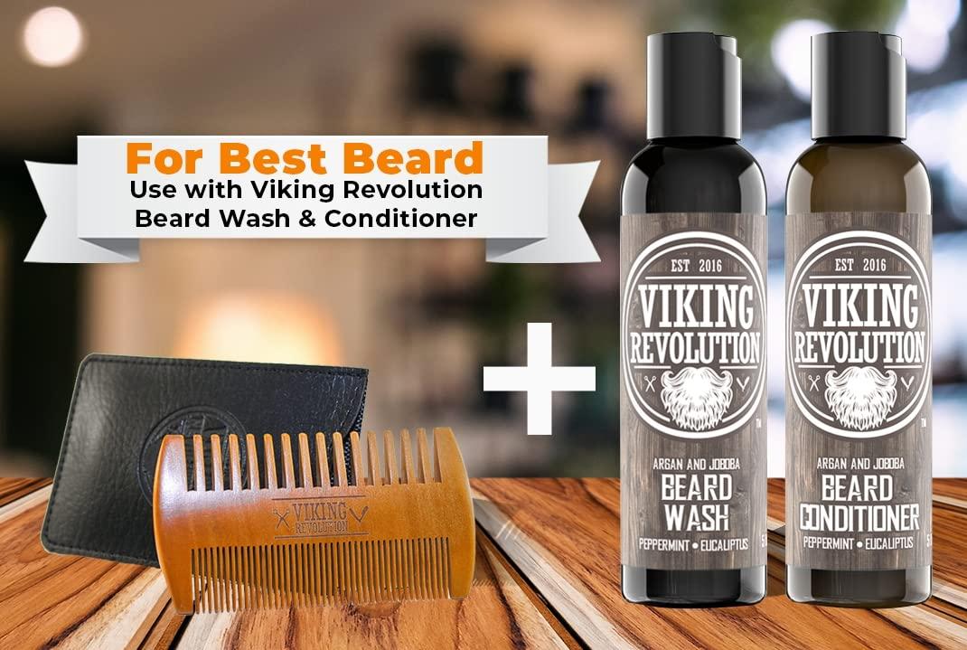 image:imageViking Revolution Beard Comb amp Beard Brush Set for Men Natural Boar Bristle Brush and Dual Action Pear Wood Comb wVelvet Travel Pouch Great for Grooming Beards and MustachesBeard Comb