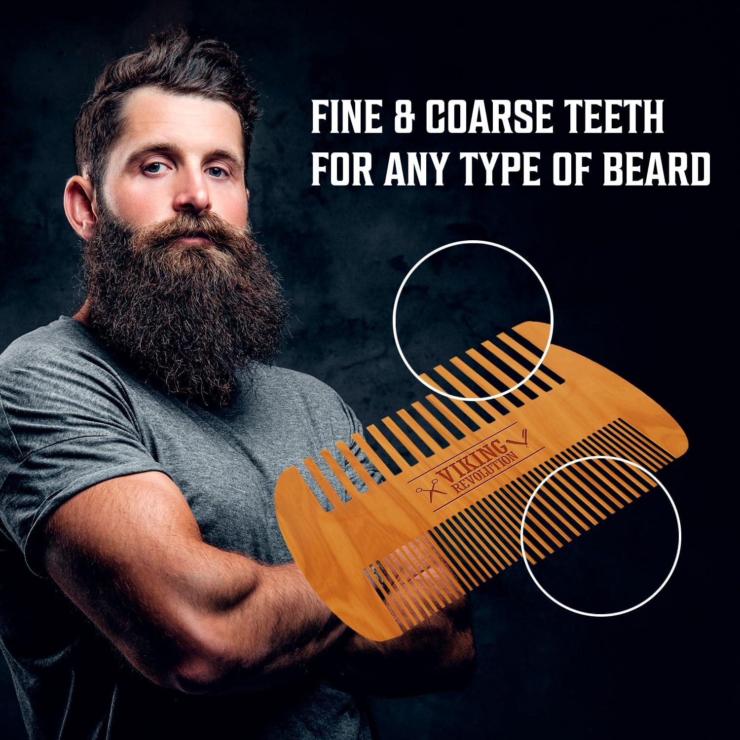 image:imageViking Revolution Beard Comb amp Beard Brush Set for Men Natural Boar Bristle Brush and Dual Action Pear Wood Comb wVelvet Travel Pouch Great for Grooming Beards and MustachesBeard Comb 2 Pack