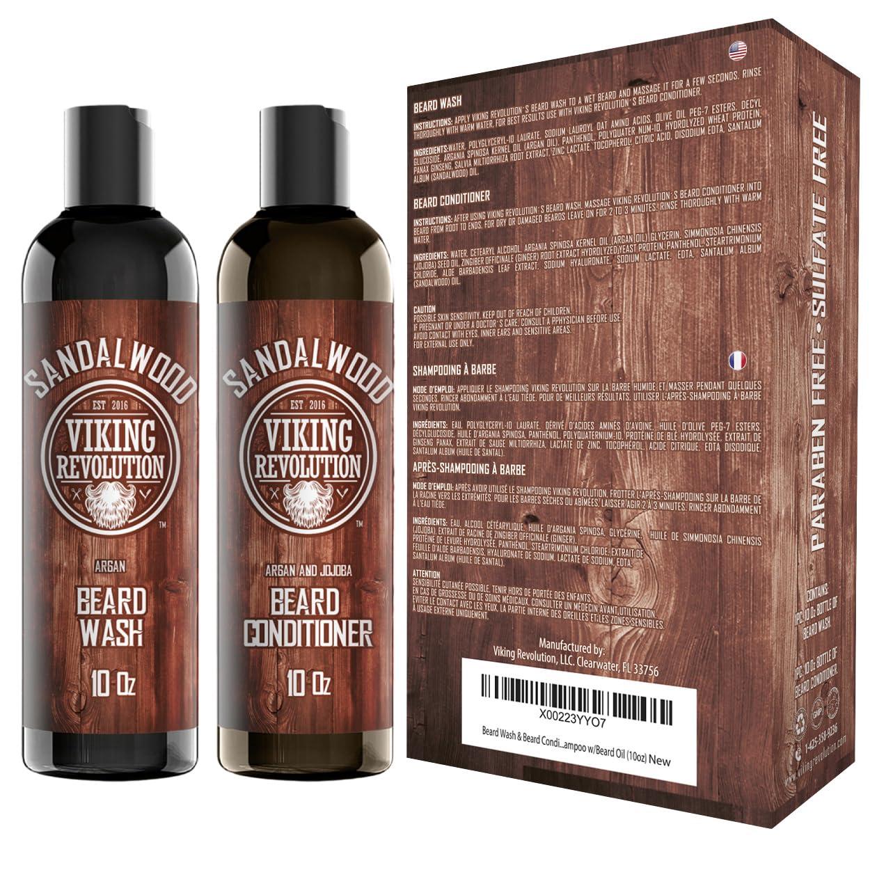 image:imageViking Revolution Beard Wash amp Beard Conditioner Set wArgan amp Jojoba Oils Softens amp Strengthens Natural Beard Shampoo wBeard Oil Sandalwood 5oz10 Fl Oz Pack of 2