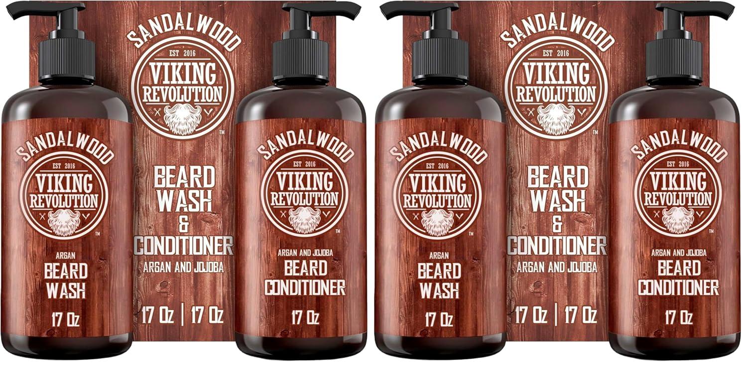 image:imageViking Revolution Beard Wash amp Beard Conditioner Set with Argan amp Jojoba Oils Softens and Strengthens Natural Sandalwood Scent Beard Shampoo with Beard Oil 17 ozSandalwood