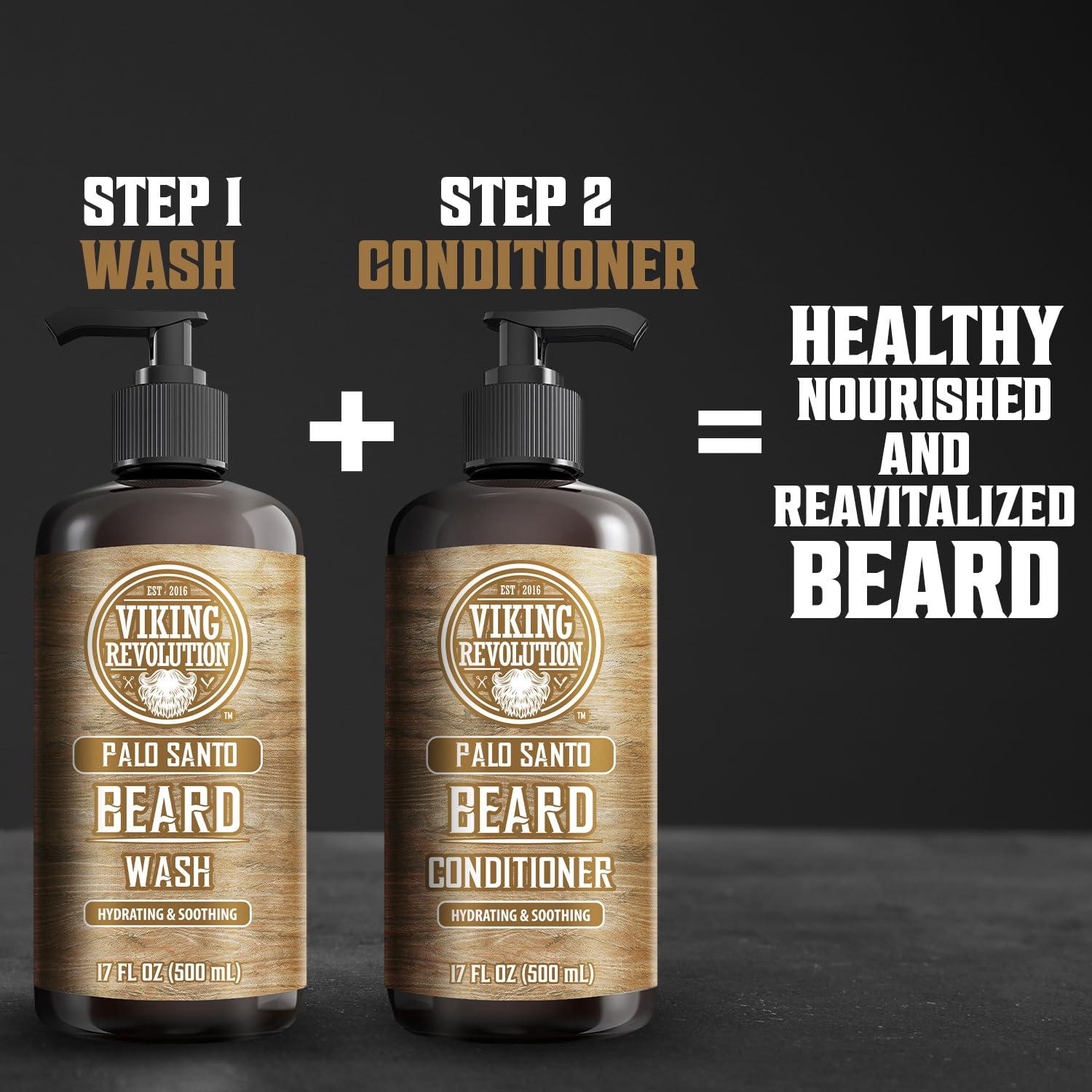 image:imageViking Revolution Beard Wash amp Beard Conditioner Set with Argan amp Jojoba Oils Softens and Strengthens Natural Sandalwood Scent Beard Shampoo with Beard Oil 17 ozPalo Santo