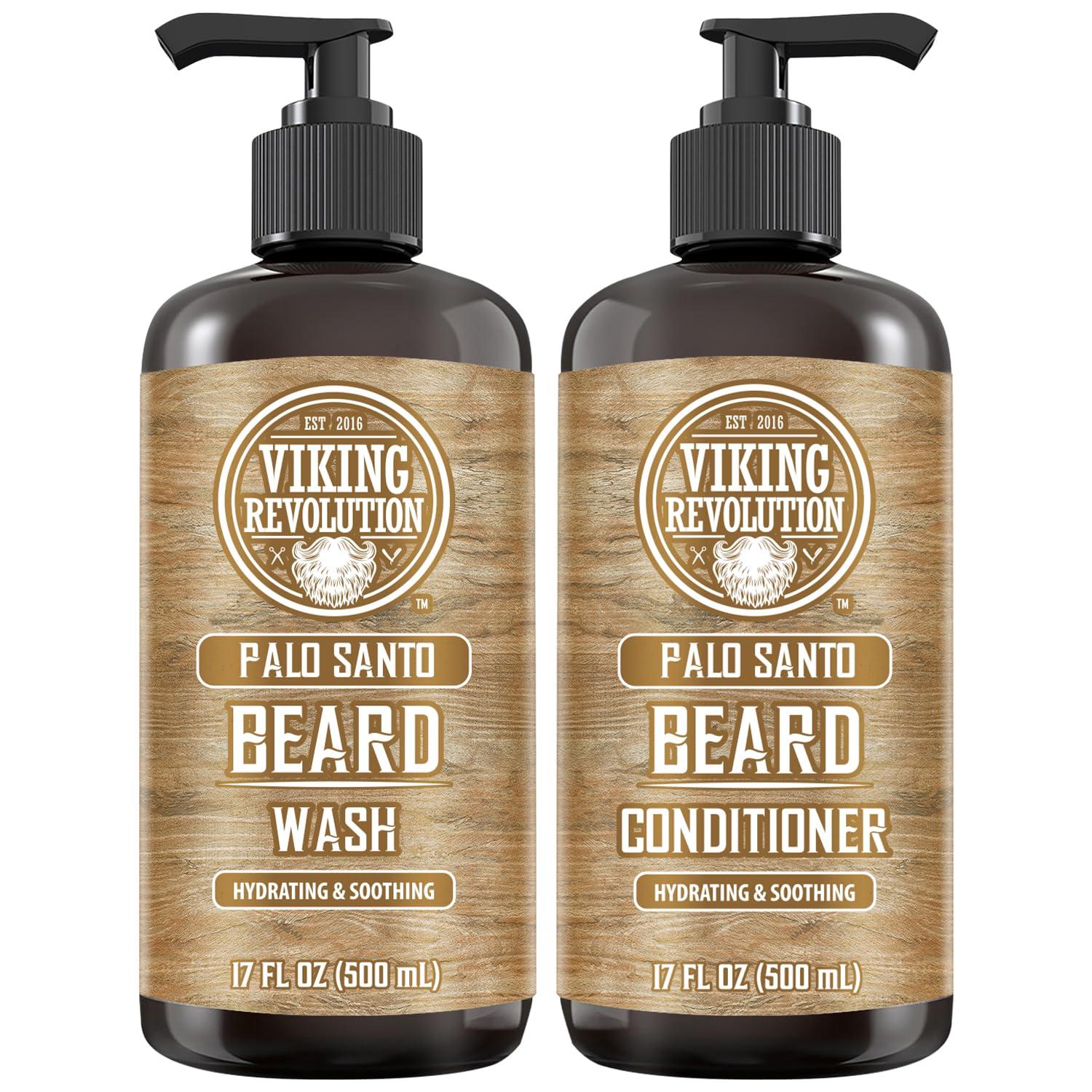 image:imageViking Revolution Beard Wash amp Beard Conditioner Set with Argan amp Jojoba Oils Softens and Strengthens Natural Sandalwood Scent Beard Shampoo with Beard Oil 17 ozPalo Santo