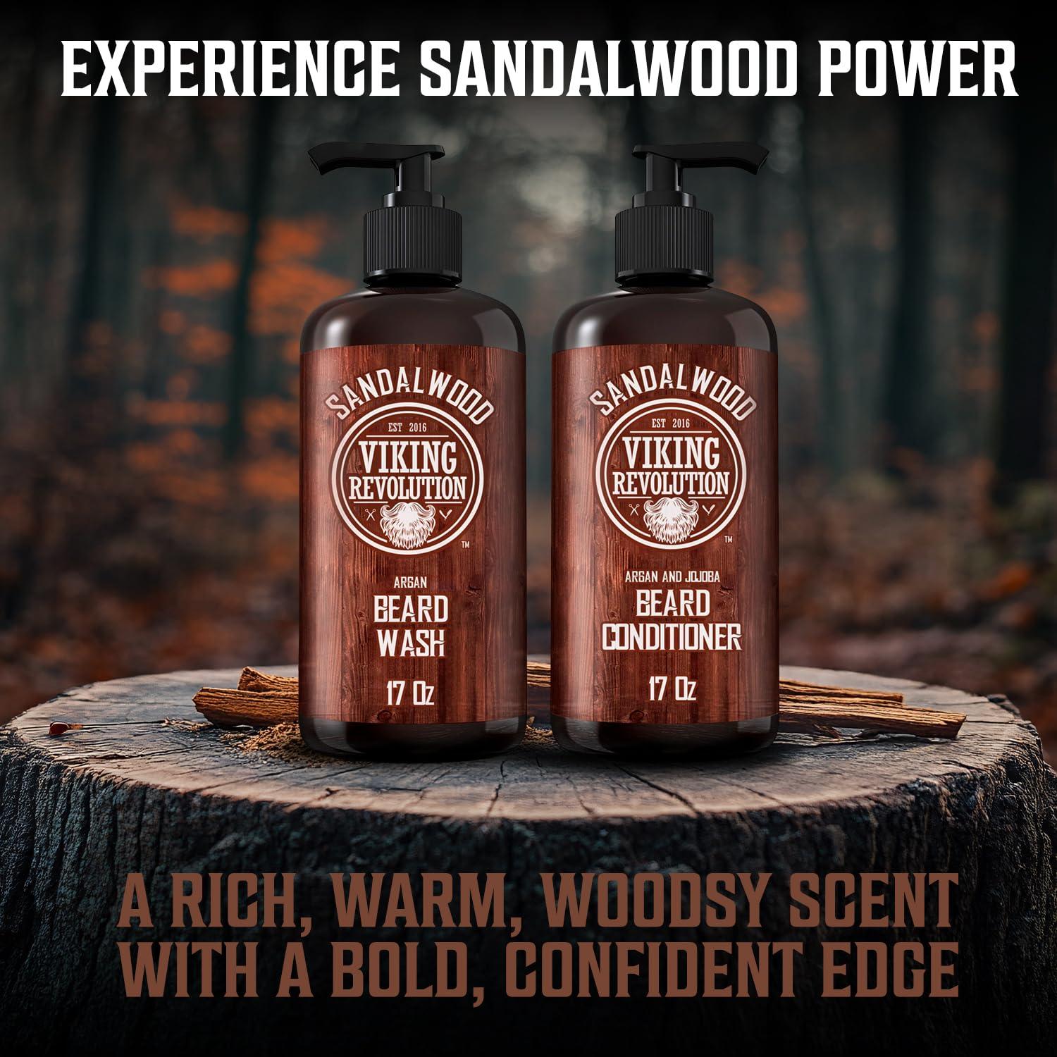 image:imageViking Revolution Beard Wash amp Beard Conditioner Set with Argan amp Jojoba Oils Softens and Strengthens Natural Sandalwood Scent Beard Shampoo with Beard Oil 17 ozSandalwood