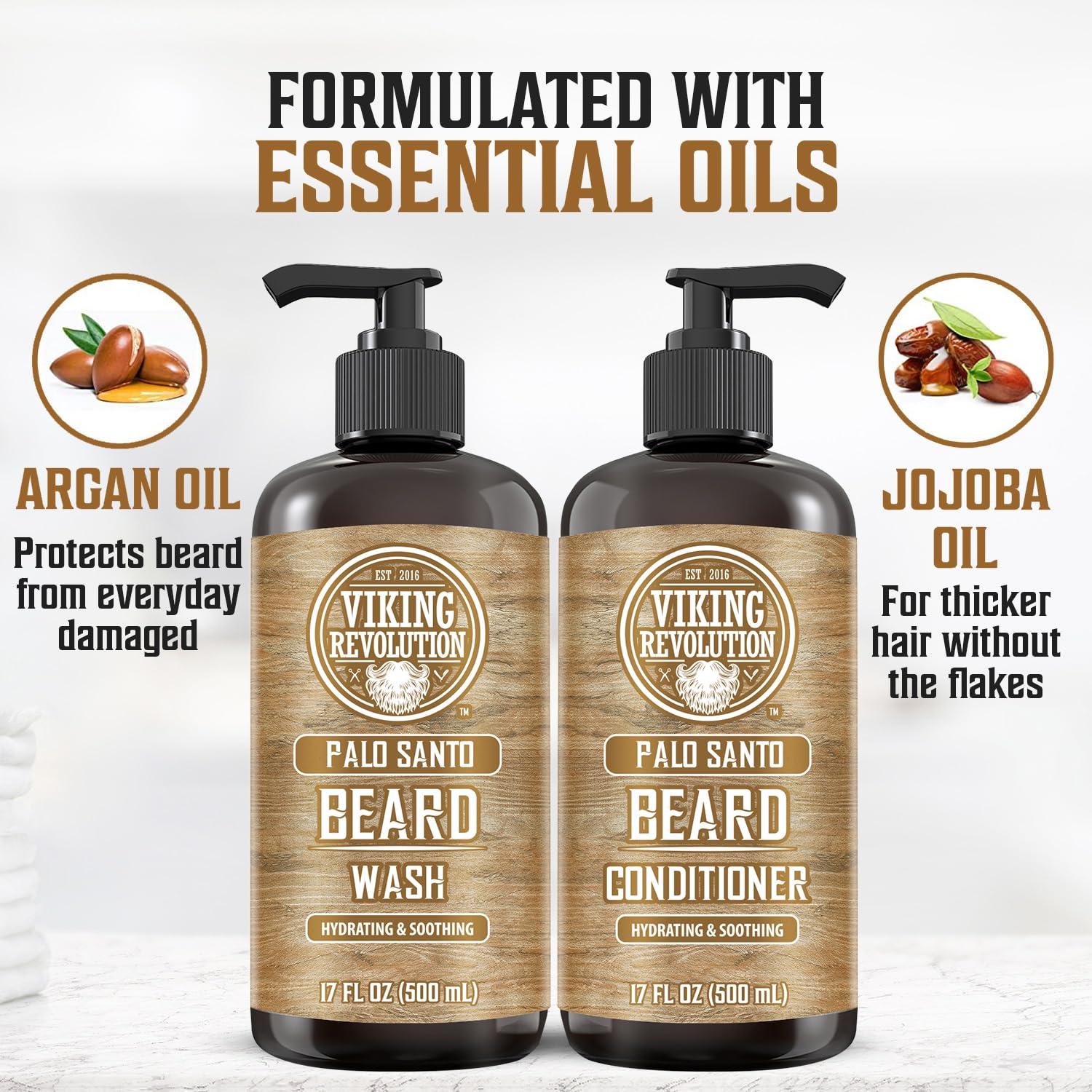 image:imageViking Revolution Beard Wash amp Beard Conditioner Set with Argan amp Jojoba Oils Softens and Strengthens Natural Sandalwood Scent Beard Shampoo with Beard Oil 17 ozPalo Santo