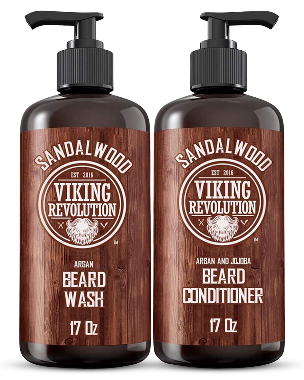 image:imageViking Revolution Beard Wash amp Beard Conditioner Set with Argan amp Jojoba Oils Softens and Strengthens Natural Sandalwood Scent Beard Shampoo with Beard Oil 17 ozSandalwood