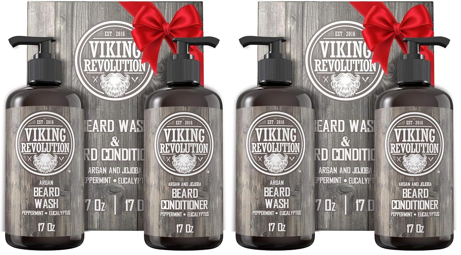 image:imageViking Revolution Beard Wash amp Conditioner Set wArgan amp Jojoba Oils Softens Smooths amp Strengthens Beard Growth Natural Peppermint and Eucalyptus Scent Shampoo 17 ozBeard Wash and Conditioner