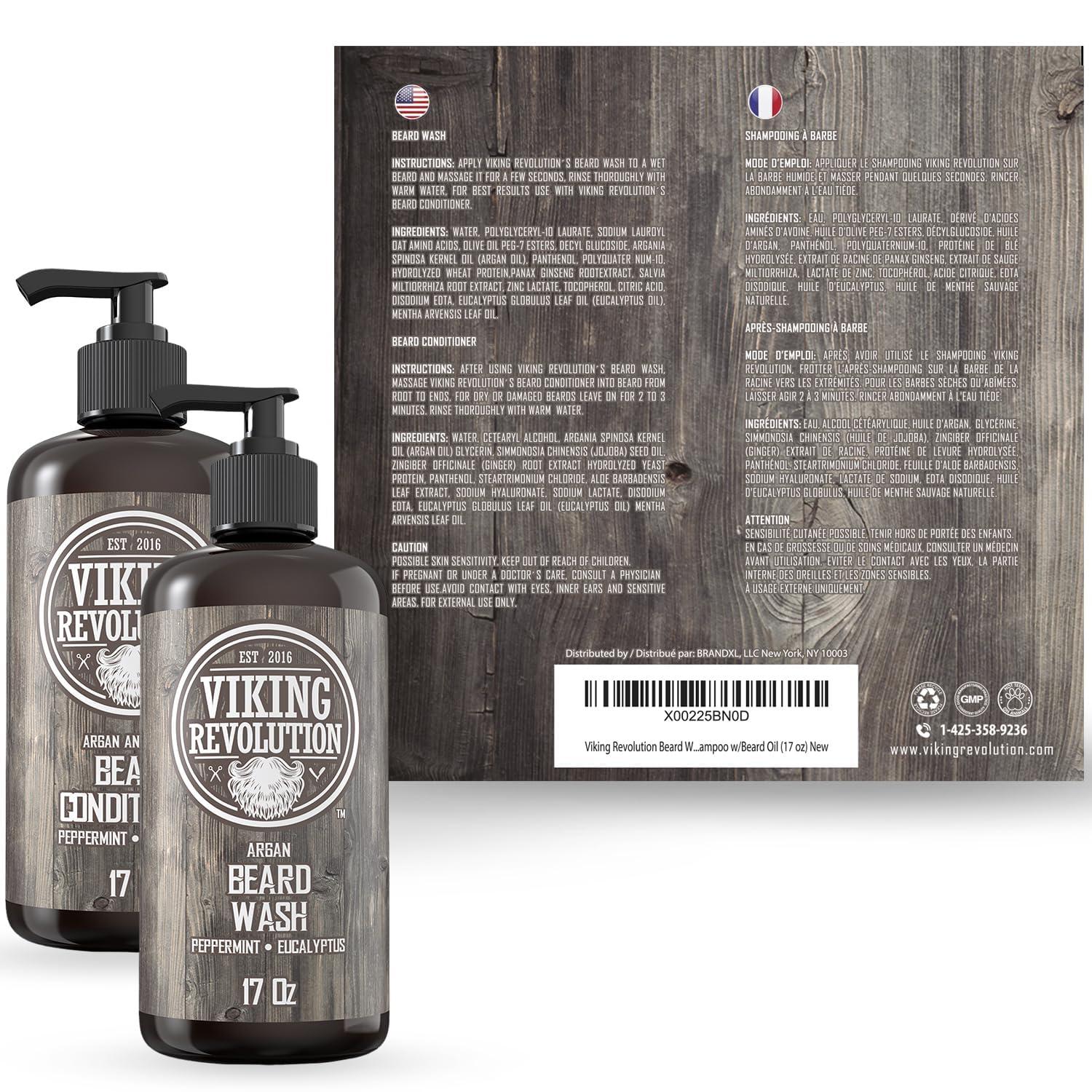 image:imageViking Revolution Beard Wash amp Conditioner Set wArgan amp Jojoba Oils Softens Smooths amp Strengthens Beard Growth Natural Peppermint and Eucalyptus Scent Shampoo 17 ozBeard Wash and Conditioner