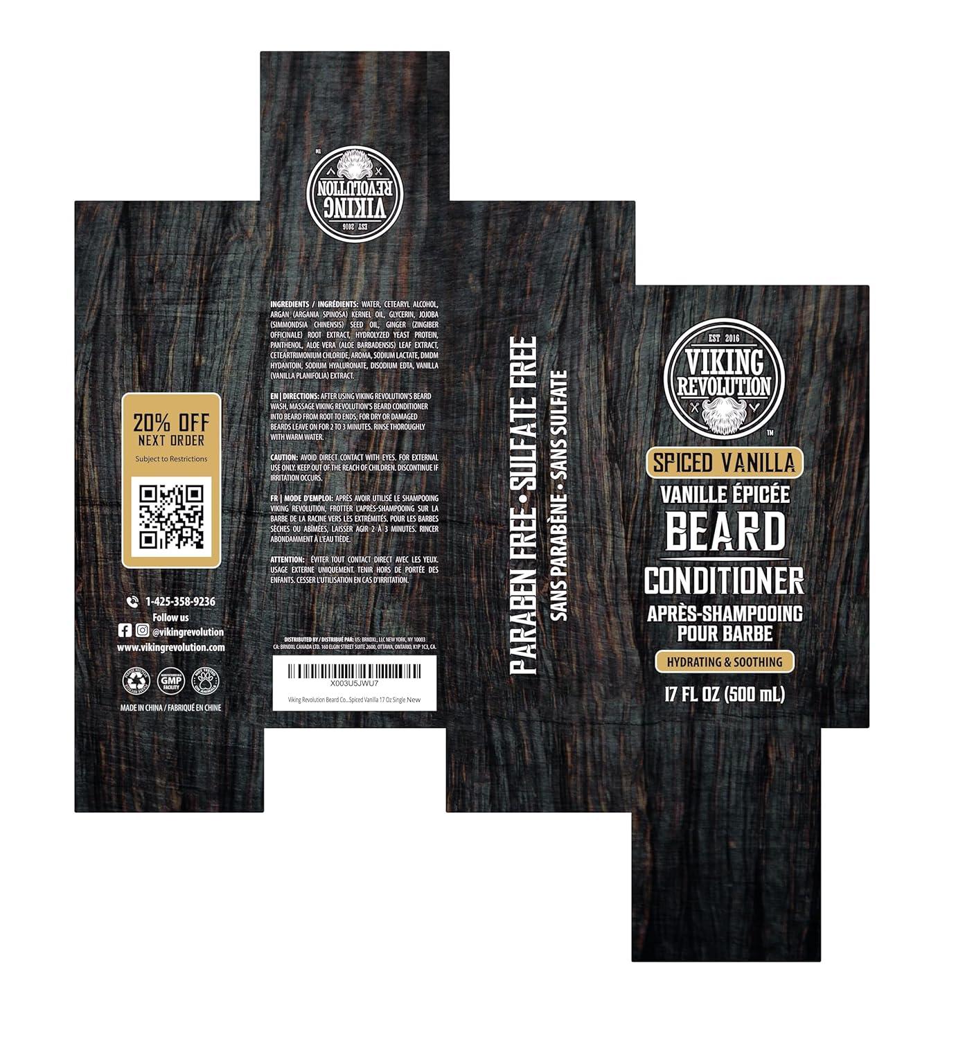 image:imageViking Revolution Beard Wash and Beard Conditioner for Men with Argan Oil and Jojoba Oil Beard Softener and Strengthener Beard Care Beard Shampoo and Conditioner with Beard Oil 17oz Spiced VanillaBeard Conditioner