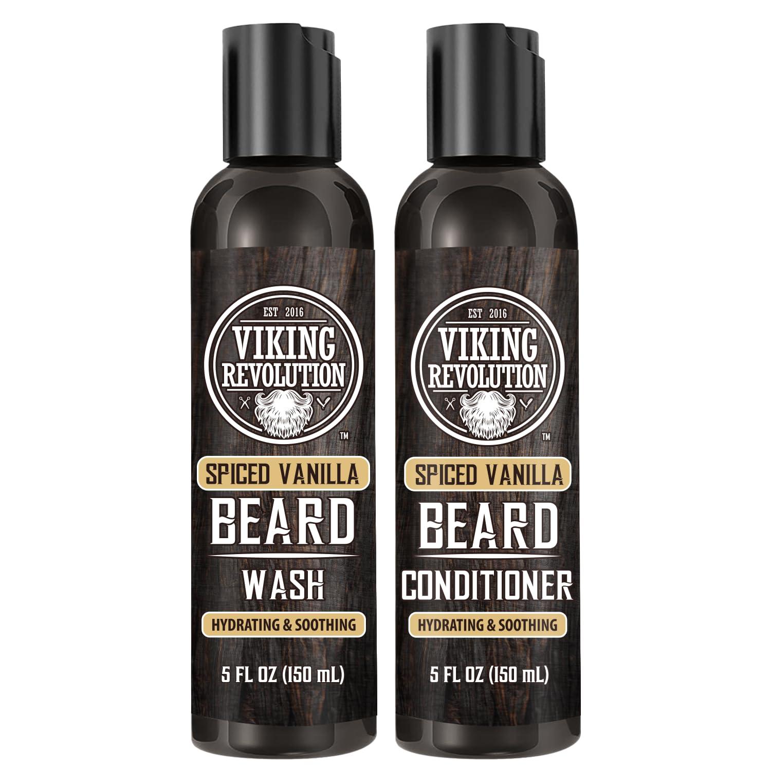image:imageViking Revolution Beard Wash and Beard Conditioner for Men with Argan Oil and Jojoba Oil Beard Softener and Strengthener Beard Care Beard Shampoo and Conditioner with Beard Oil 5oz Spiced Vanilla5 Fl Oz Pack of 2