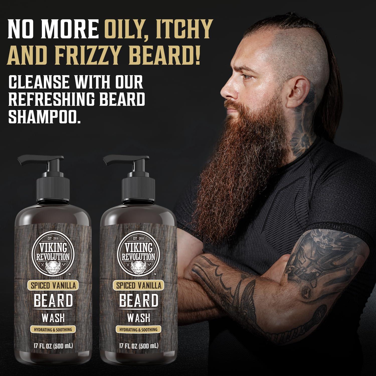 image:imageViking Revolution Beard Wash and Beard Conditioner for Men with Argan Oil and Jojoba Oil Beard Softener and Strengthener Beard Care Beard Shampoo and Conditioner with Beard Oil 17oz Spiced VanillaBeard Wash