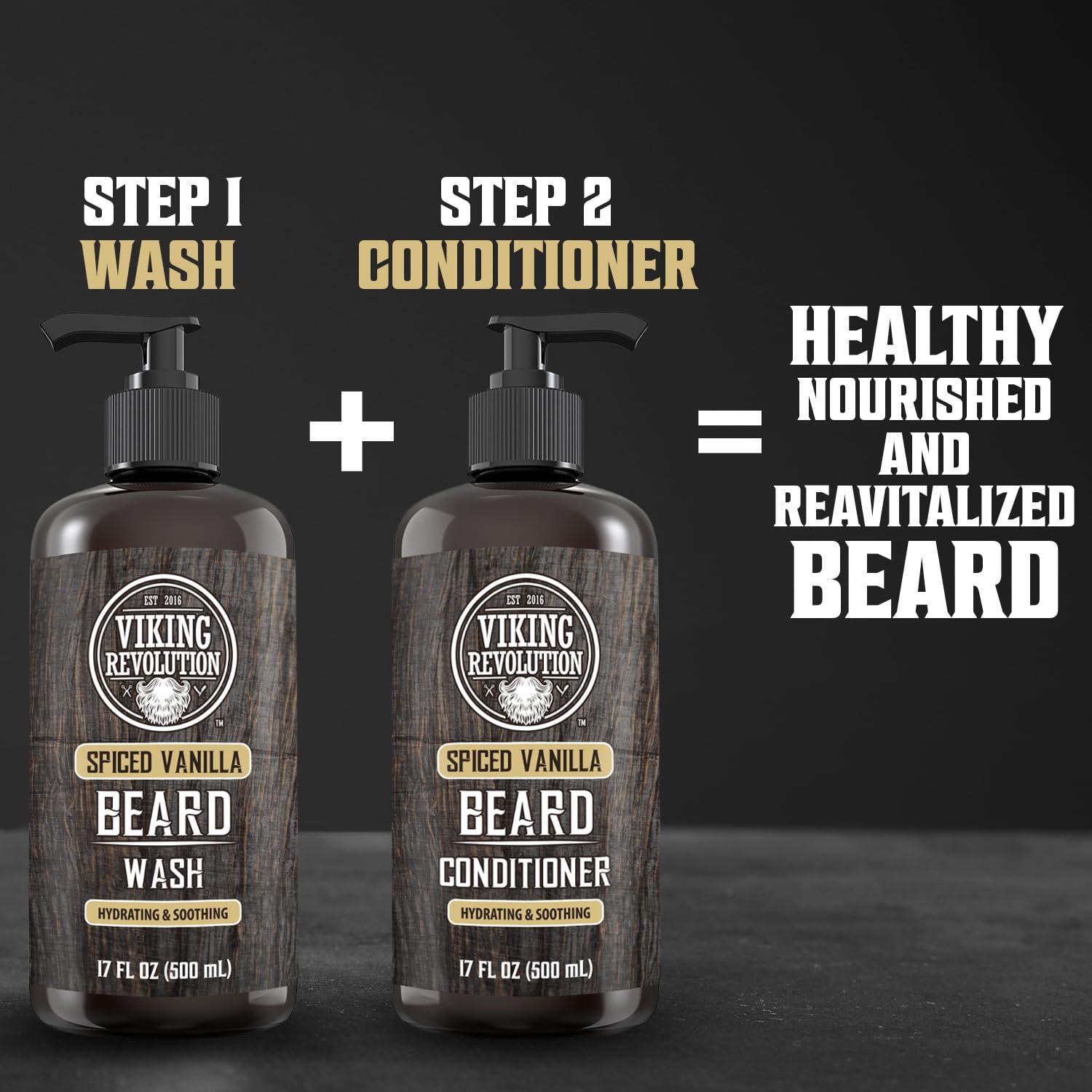 image:imageViking Revolution Beard Wash and Beard Conditioner for Men with Argan Oil and Jojoba Oil Beard Softener and Strengthener Beard Care Beard Shampoo and Conditioner with Beard Oil 17oz Spiced VanillaBeard Wash