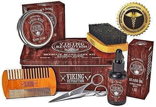 image:imageViking Revolution Ultimate Grooming Kit for Men Boar Brush Wood Comb Sandalwood Balm amp Oil Scissors for Beard amp Mustache6 Piece Set