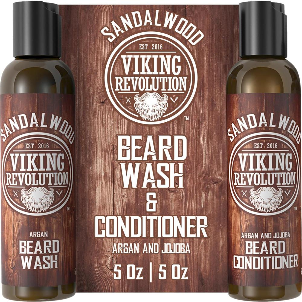 image:imageViking Revolution Beard Wash amp Beard Conditioner Set wArgan amp Jojoba Oils Softens amp Strengthens Natural Beard Shampoo wBeard Oil Sandalwood 5oz5 Fl Oz Pack of 2